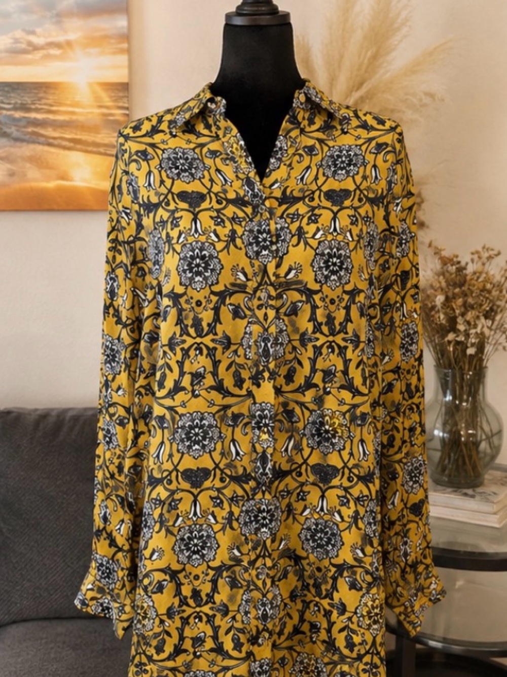 ohnny Was Workshop Silk Blend Floral Tunic Blouse M